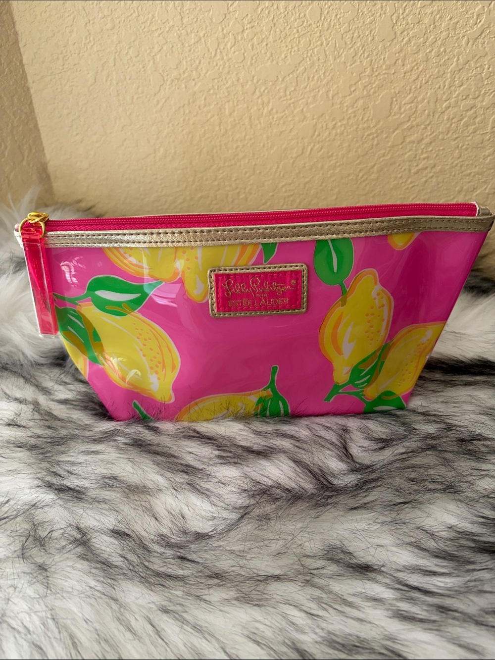 Lilly Pulitzer & Estee Lauder Pink Lemon Print Cosmetic Pouch